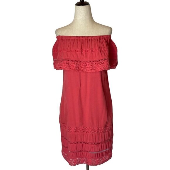 Sanctuary Pink Off The Shoulder Eyelet Detail Knee Length Dress Size XS - Picture 2 of 11